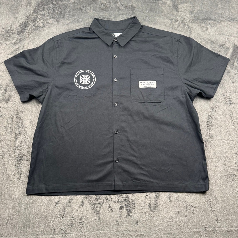 West Coast Choppers Mens XL Black Short Sleeve Jesse James Biker Work Shirt Logo